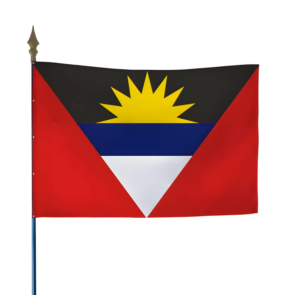 Drapeau de l'Antigua et Barbuda en maille polyester Drapeau de l'Antigua et Barbuda en maille polyester