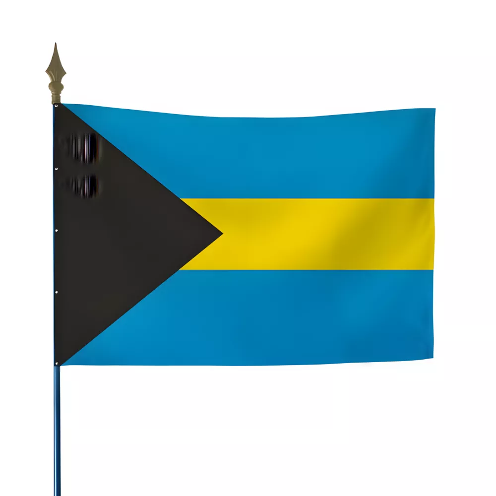 Drapeau des Bahamas en maille polyester sur hampe Drapeau des Bahamas en maille polyester sur hampe