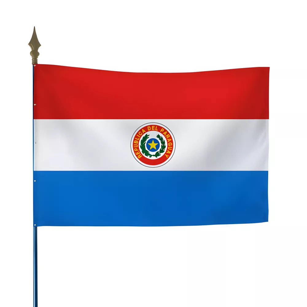 Drapeau Paraguay en maille polyester avec hampe Drapeau Paraguay en maille polyester avec hampe