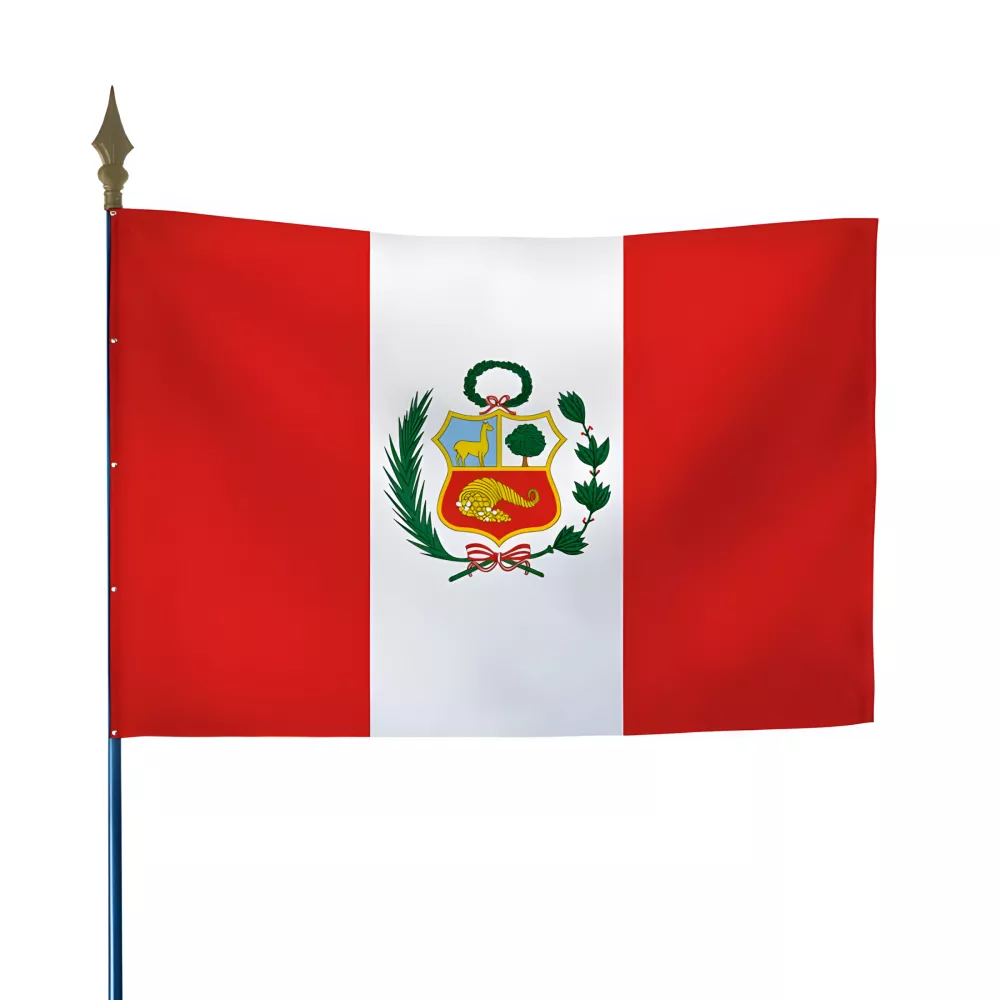 Drapeau Pérou en maille polyester avec hampe Drapeau Pérou en maille polyester avec hampe