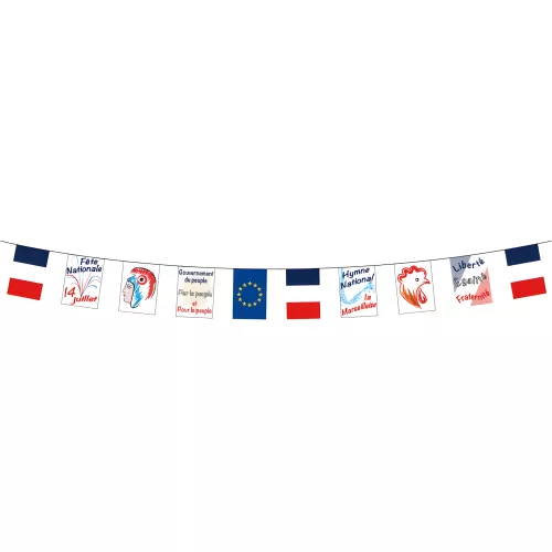 Guirlande 10 fanions symboles de la France 5 mètres