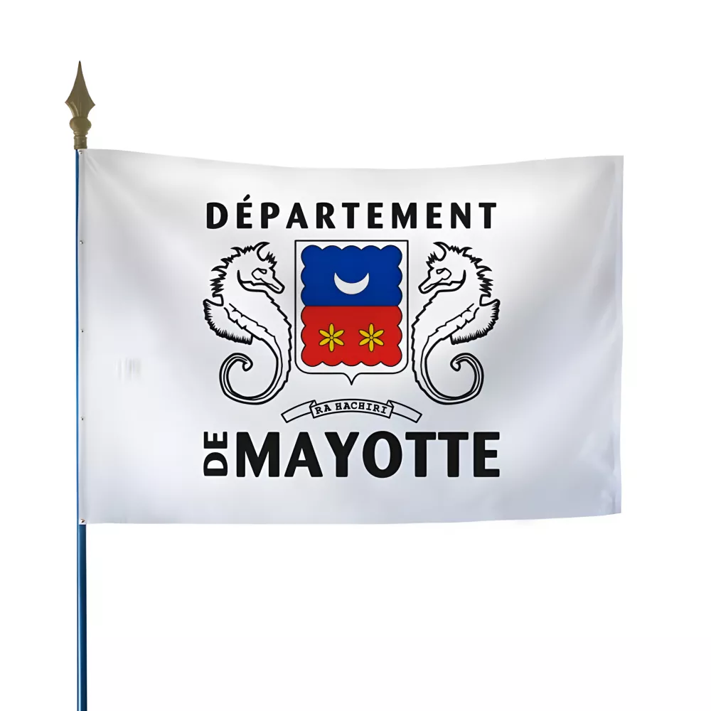 Drapeau Mayotte en maille polyester avec hampe Drapeau Mayotte en maille polyester avec hampe