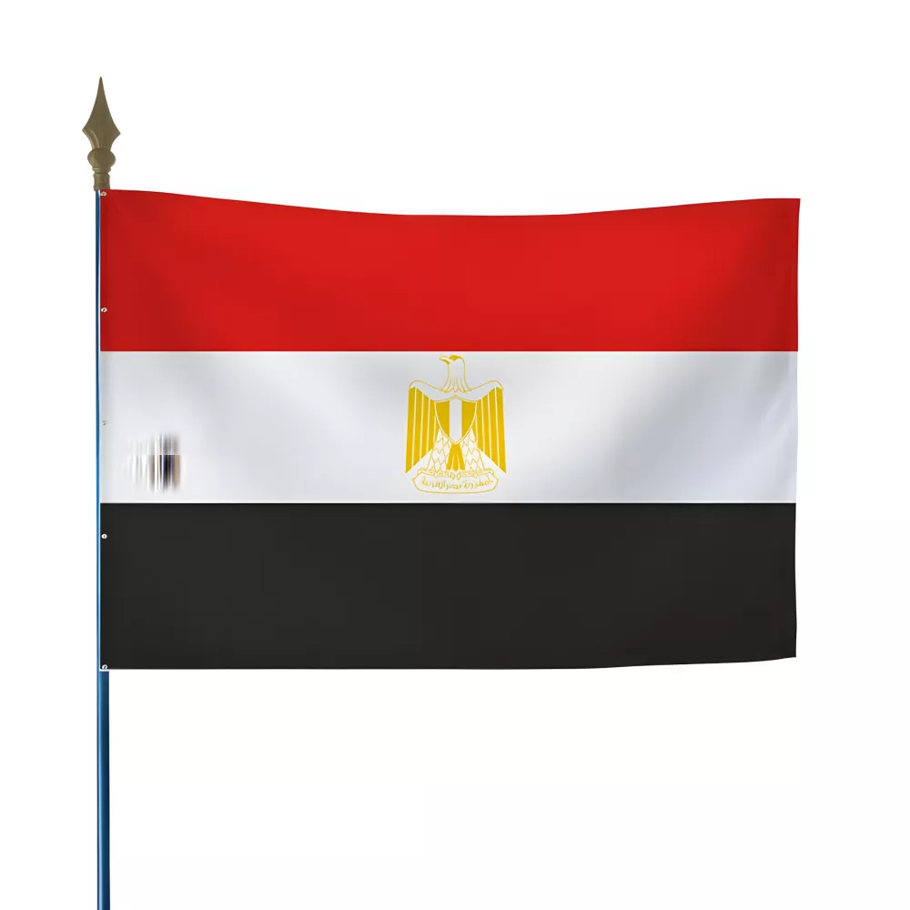 Drapeau Égypte en maille polyester avec hampe Drapeau Égypte en maille polyester avec hampe