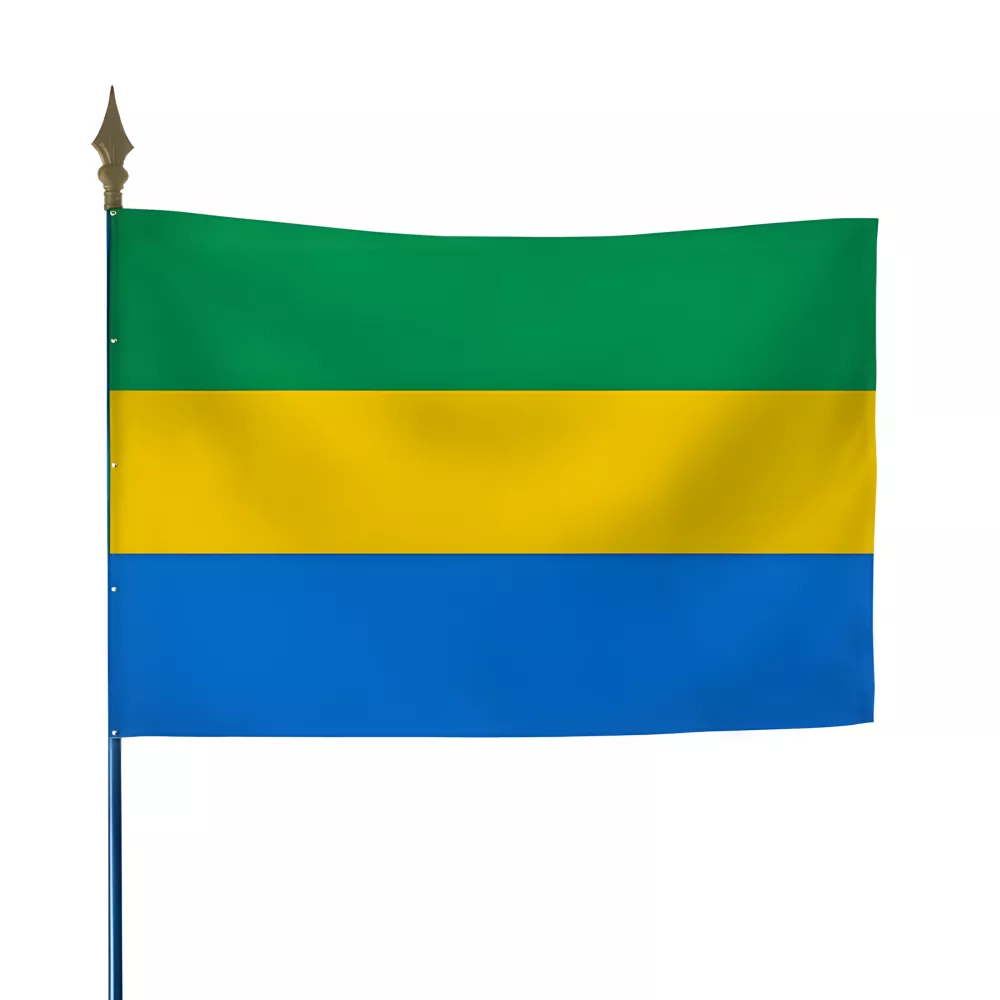 Drapeau Gabon en maille polyester avec hampe Drapeau Gabon en maille polyester avec hampe
