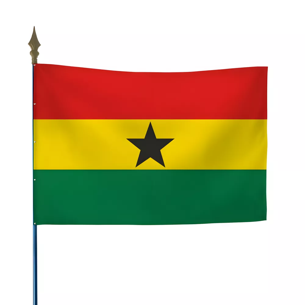 Drapeau Ghana en maille polyester sur hampe Drapeau Ghana en maille polyester sur hampe
