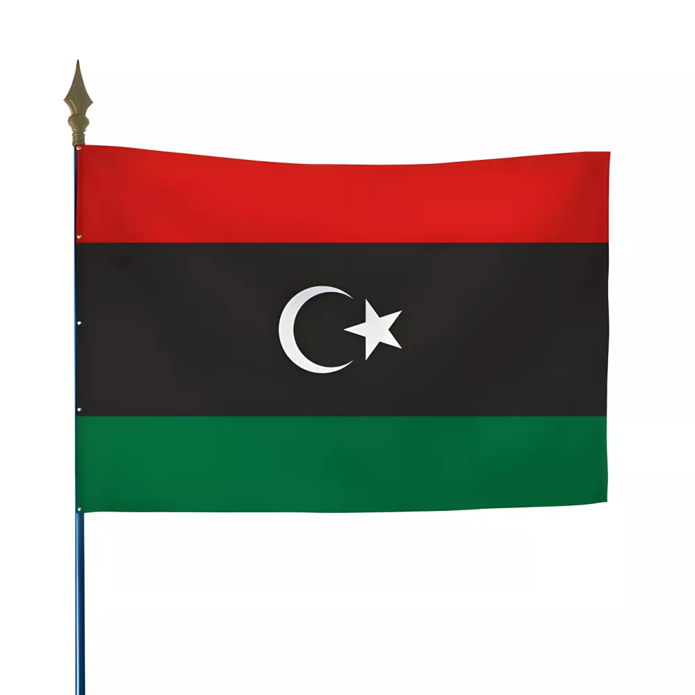 Drapeau Libye en maille polyester avec hampe Drapeau Libye en maille polyester avec hampe