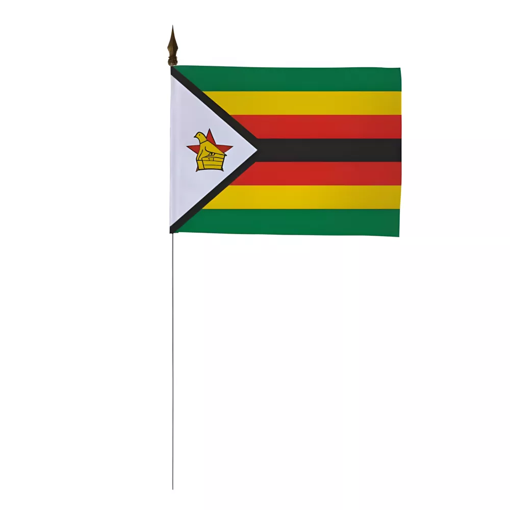 Drapeau de table Zimbabwe 10 x 15 cm polyester avec tige métal Drapeau de table Zimbabwe 10 x 15 cm polyester avec tige métal