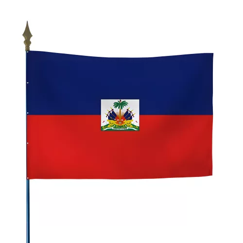 Drapeau d'Haïti avec hampe et lance décorative