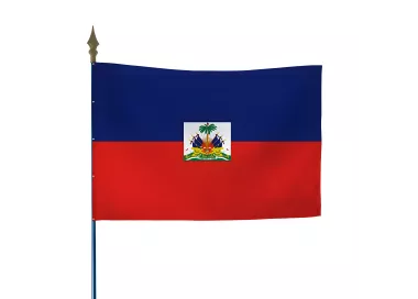 Drapeau d'Haïti avec hampe et lance décorative