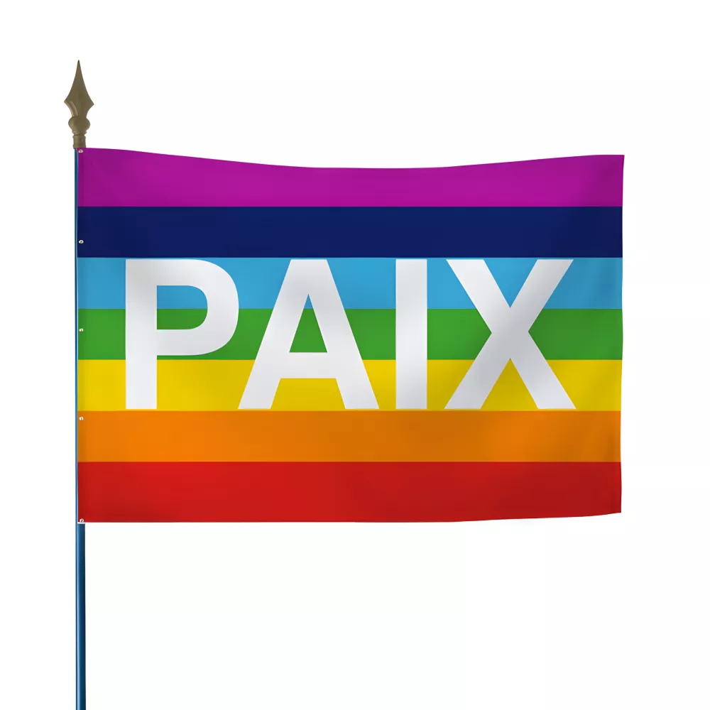 Drapeau paix en maille polyester avec hampe Drapeau paix en maille polyester avec hampe