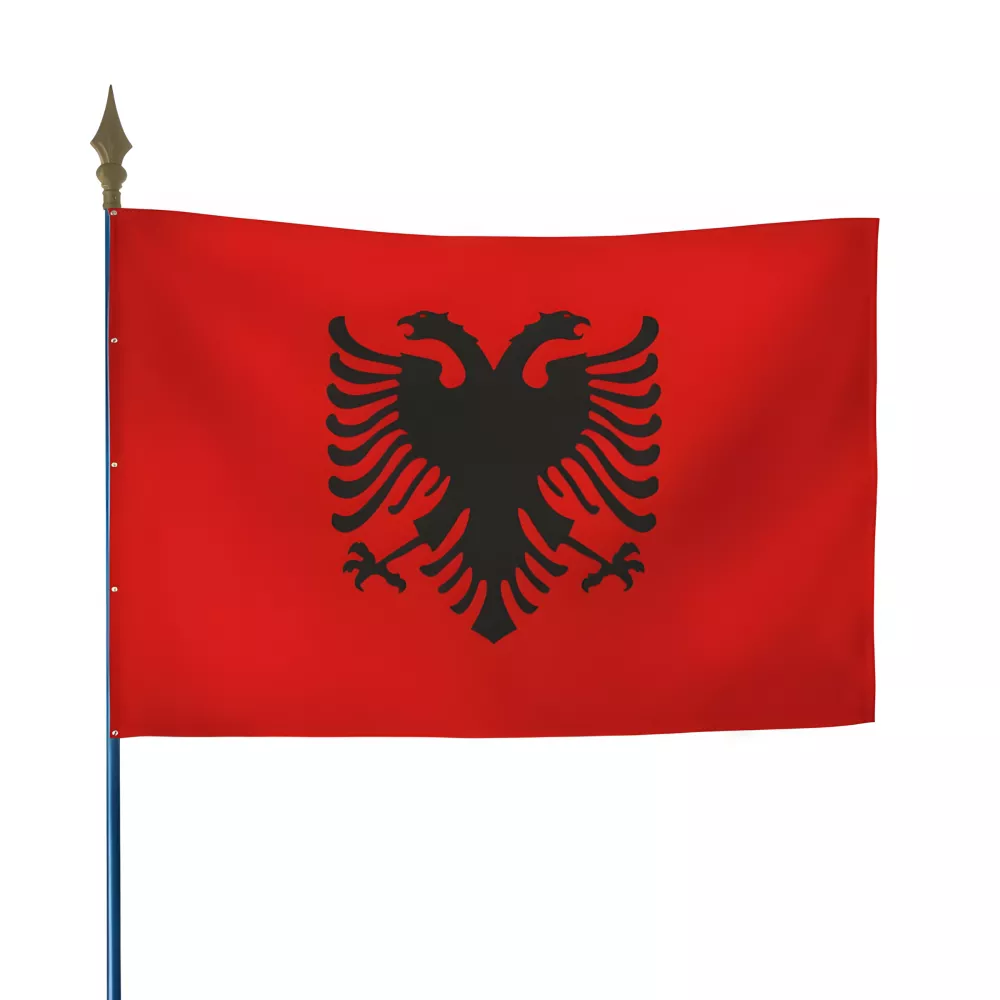 Drapeau Albanie en maille polyester avec hampe Drapeau Albanie en maille polyester avec hampe