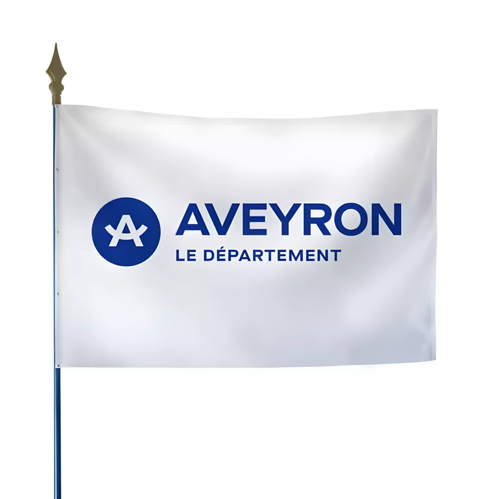 Drapeau du Conseil Départemental de l'Aveyron en maille polyester Drapeau du Conseil Départemental de l'Aveyron en maille polyester