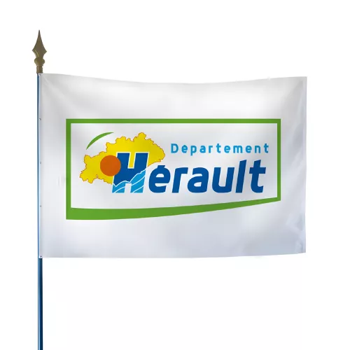 Drapeau du Conseil Départemental de l'Hérault avec hampe