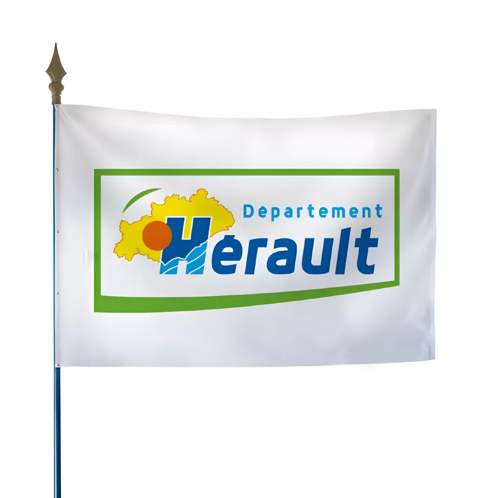 Drapeau du Conseil Départemental de l'Hérault avec hampe Drapeau du Conseil Départemental de l'Hérault avec hampe