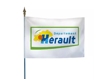 Drapeau du Conseil Départemental de l'Hérault avec hampe