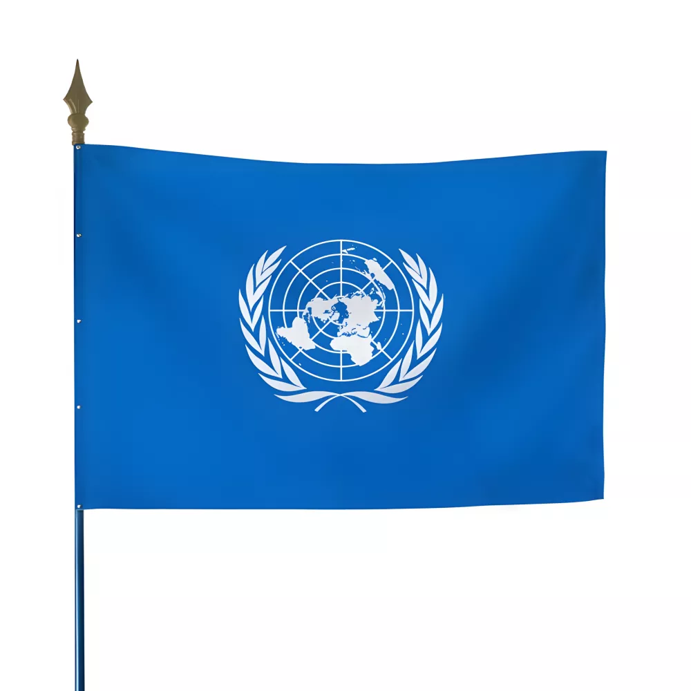 Drapeau de l'ONU en polyester ignifugé Drapeau de l'ONU en polyester ignifugé
