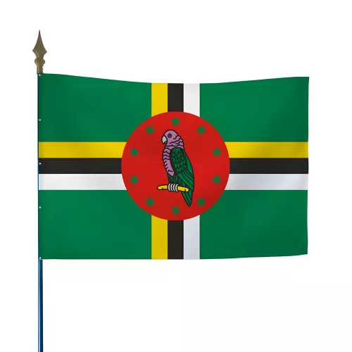 Drapeau Dominique en maille polyester avec hampe