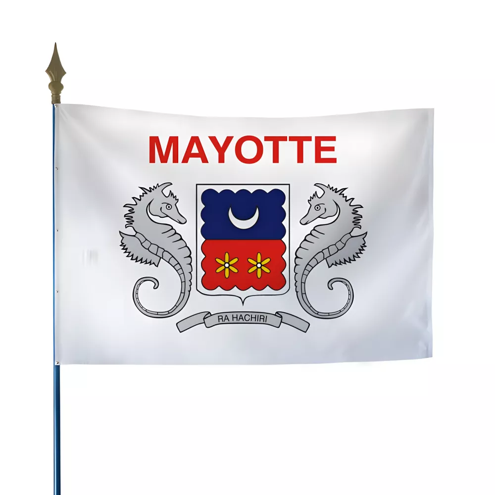 Drapeau armoiries Mayotte en maille polyester Drapeau armoiries Mayotte en maille polyester