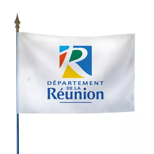 Drapeau département Réunion sur hampe bois