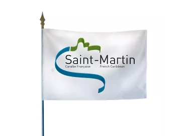 Drapeau Saint-Martin en maille polyester avec hampe