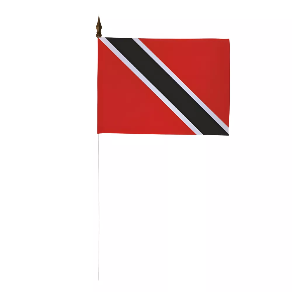 Drapeau de table Trinité-et-Tobago en polyester avec tige métal Drapeau de table Trinité-et-Tobago en polyester avec tige métal
