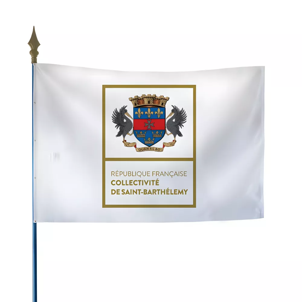 Drapeau Saint-Barthélemy en maille polyester avec hampe Drapeau Saint-Barthélemy en maille polyester avec hampe