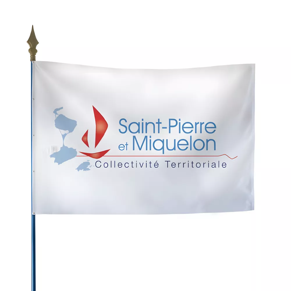 Drapeau Saint-Pierre-et-Miquelon sur hampe polyester 115 g/m² Drapeau Saint-Pierre-et-Miquelon sur hampe polyester 115 g/m²