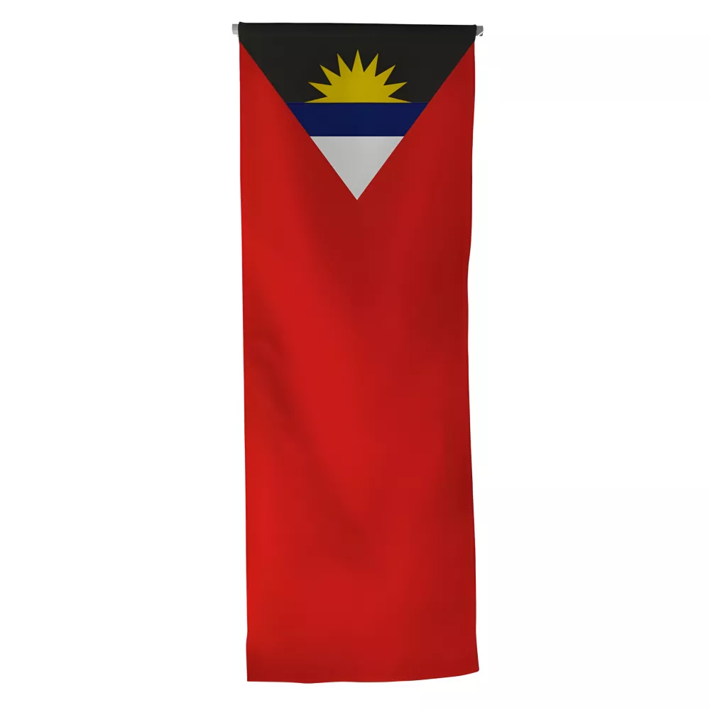 Oriflamme Antigua et Barbuda en polyester avec traverse Oriflamme Antigua et Barbuda en polyester avec traverse