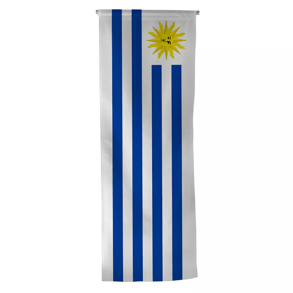 Oriflamme Uruguay en maille polyester avec traverse bois Oriflamme Uruguay en maille polyester avec traverse bois