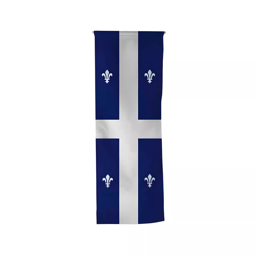 Oriflamme Québec en maille polyester avec traverse bois Oriflamme Québec en maille polyester avec traverse bois