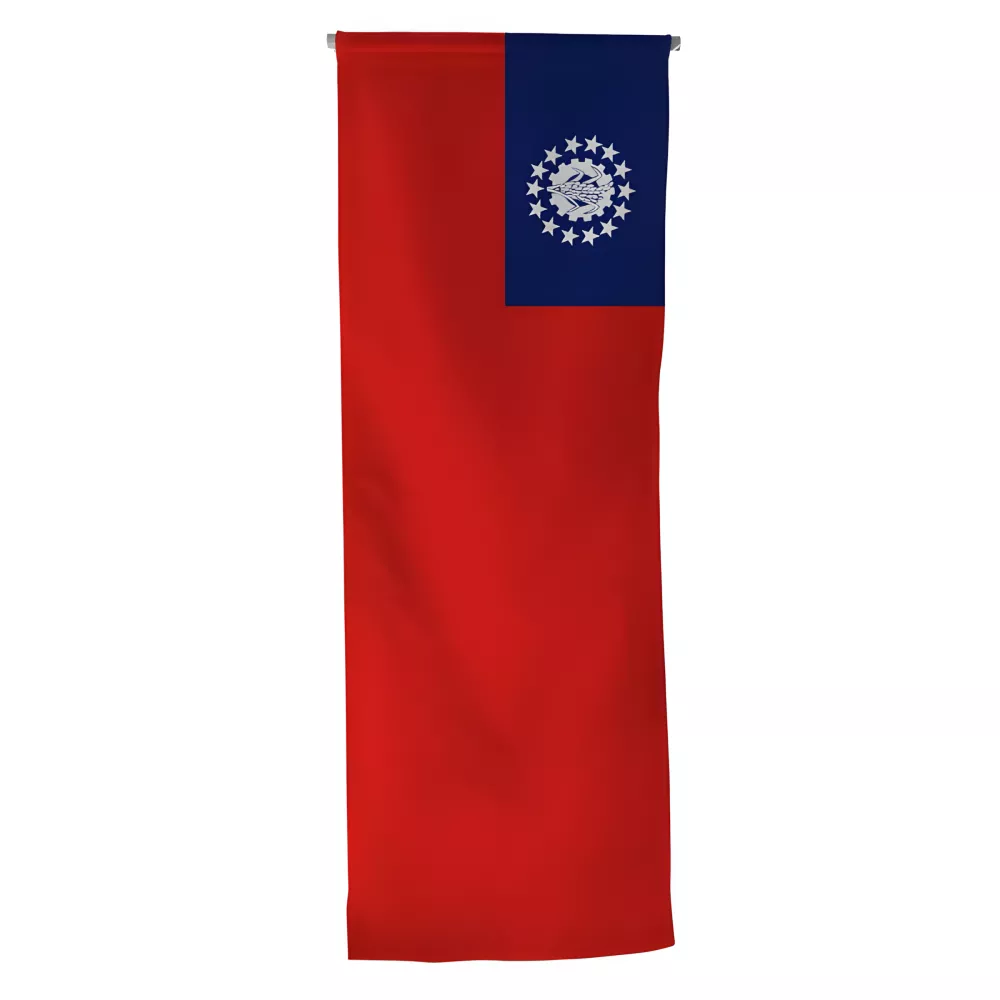 Oriflamme Birmanie en maille polyester avec traverse bois Oriflamme Birmanie en maille polyester avec traverse bois