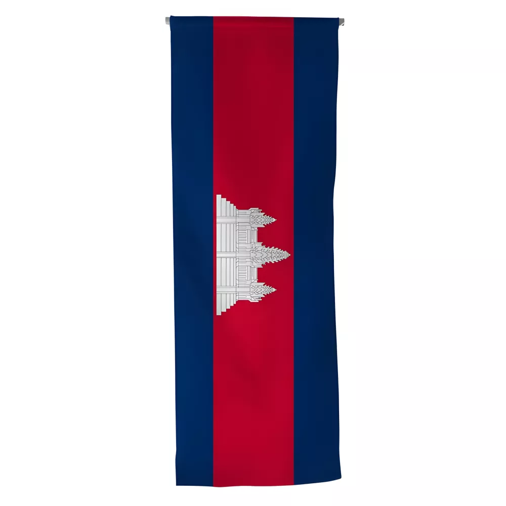 Oriflamme Cambodge en maille polyester avec traverse bois Oriflamme Cambodge en maille polyester avec traverse bois