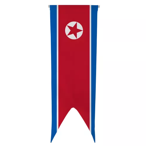 Oriflamme Corée du Nord en maille polyester avec traverse bois