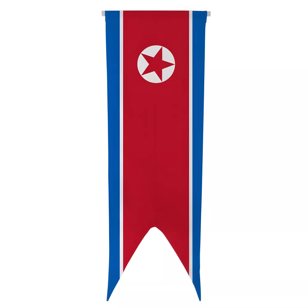Oriflamme Corée du Nord en maille polyester avec traverse bois