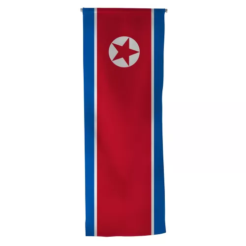 Oriflamme Corée du Nord en maille polyester avec traverse bois
