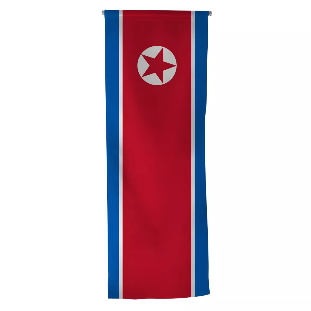 Oriflamme Corée du Nord en maille polyester avec traverse bois
