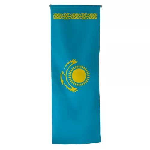 Oriflamme Kazakhstan en maille polyester avec traverse Oriflamme Kazakhstan en maille polyester avec traverse