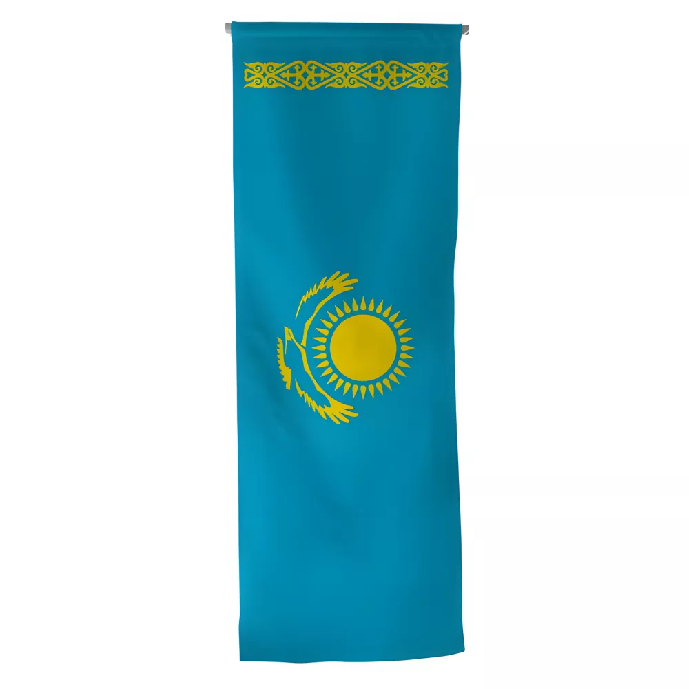 Oriflamme Kazakhstan en maille polyester avec traverse Oriflamme Kazakhstan en maille polyester avec traverse
