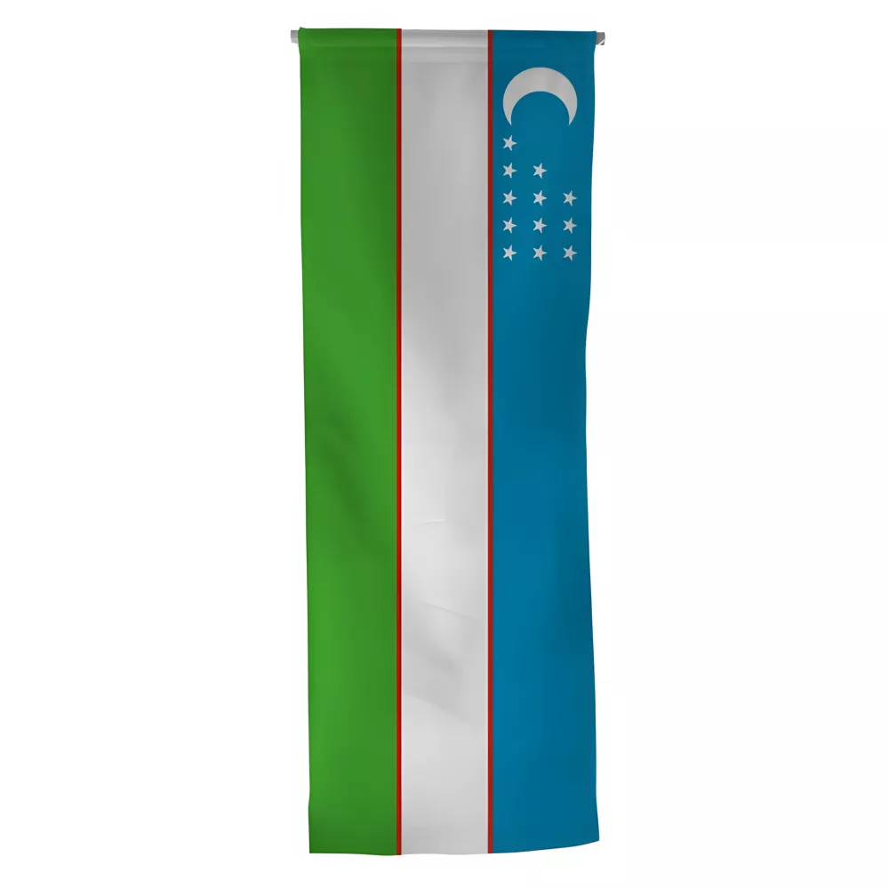 Oriflamme Ouzbékistan en maille polyester avec traverse Oriflamme Ouzbékistan en maille polyester avec traverse