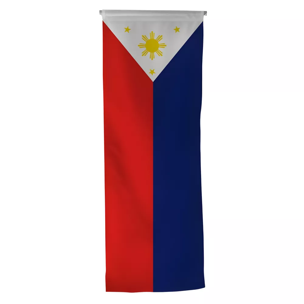 Oriflamme Philippines en maille polyester avec traverse bois Oriflamme Philippines en maille polyester avec traverse bois