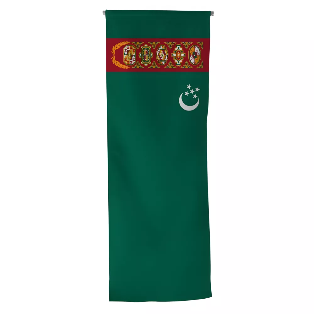 Oriflamme Turkménistan en maille polyester avec traverse Oriflamme Turkménistan en maille polyester avec traverse