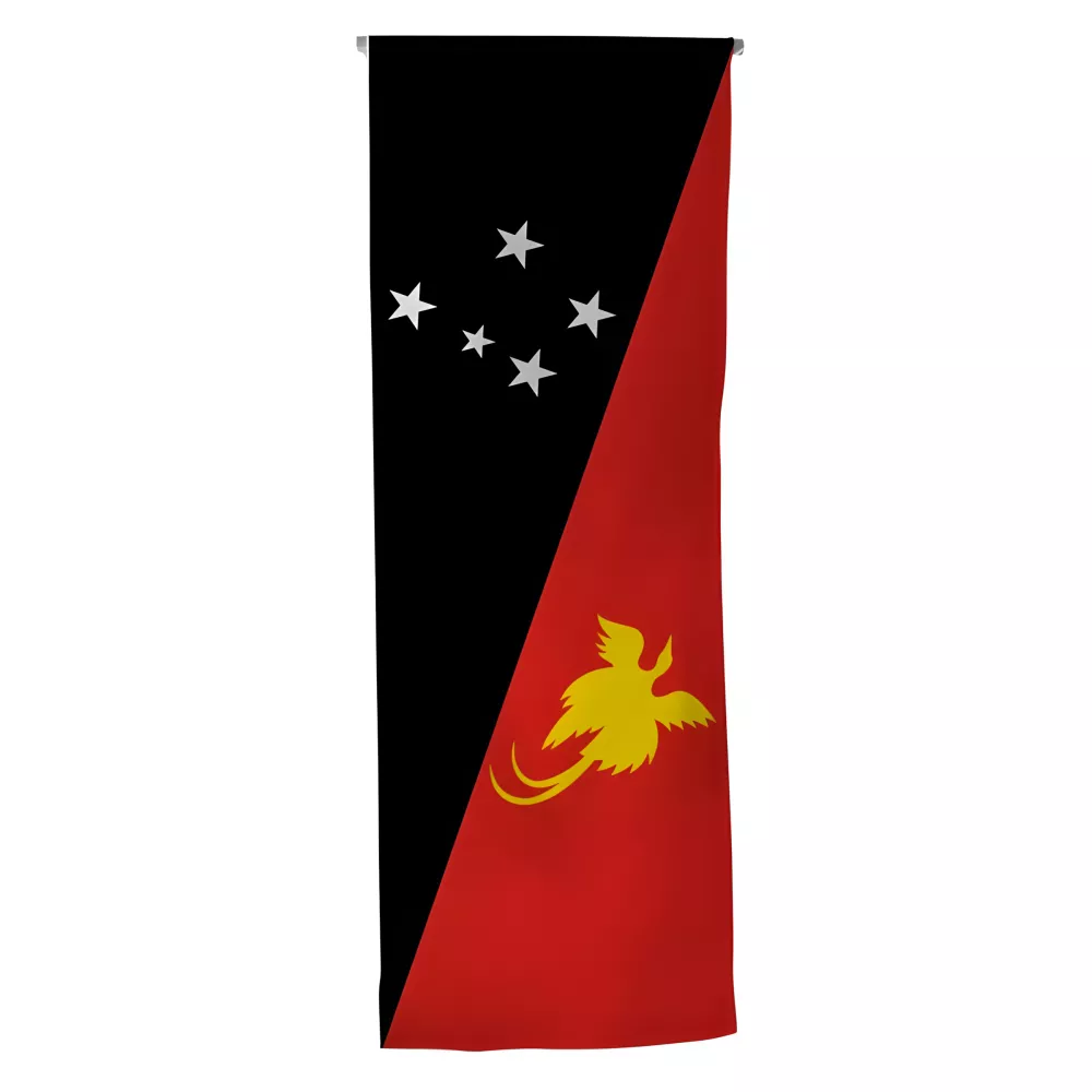 Oriflamme Papouasie-Nouvelle-Guinée en maille polyester avec traverse Oriflamme Papouasie-Nouvelle-Guinée en maille polyester avec traverse