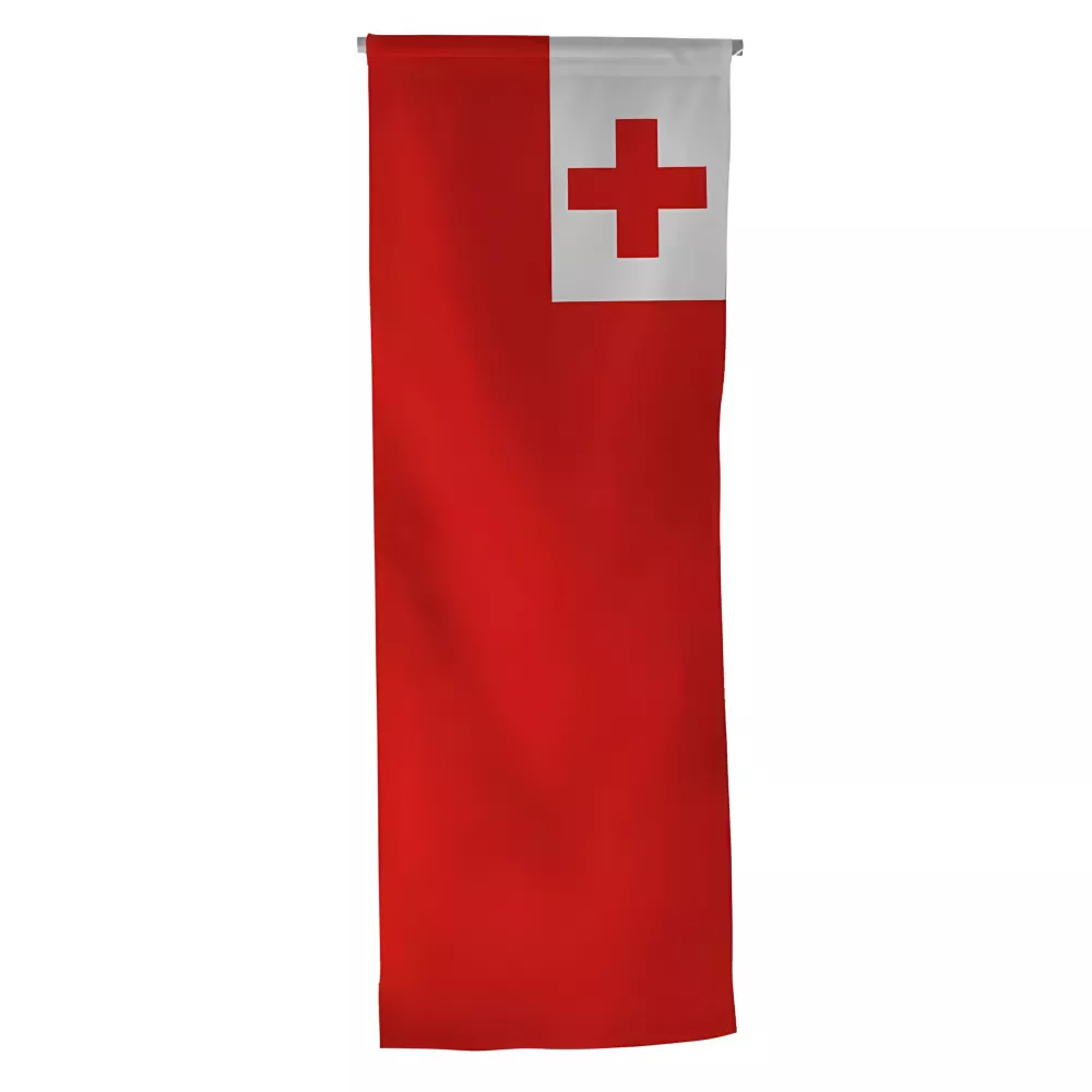 Oriflamme Tonga en maille polyester avec traverse bois Oriflamme Tonga en maille polyester avec traverse bois