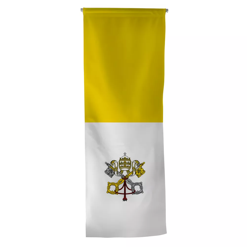 Oriflamme Vatican en maille polyester avec traverse bois Oriflamme Vatican en maille polyester avec traverse bois