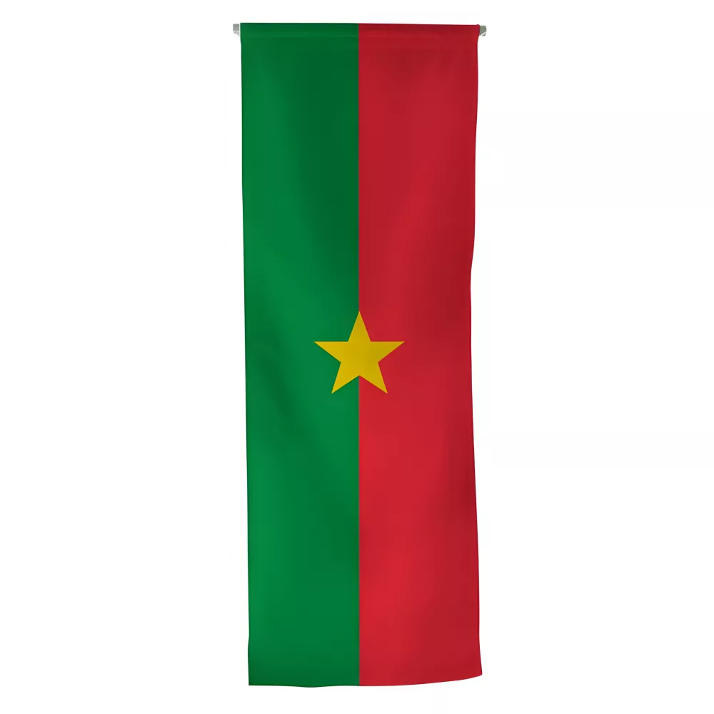 Oriflamme Burkina Faso en maille polyester avec traverse Oriflamme Burkina Faso en maille polyester avec traverse