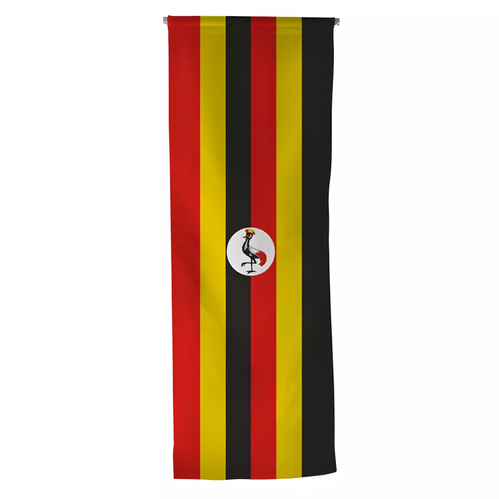 Oriflamme Ouganda en maille polyester avec traverse bois Oriflamme Ouganda en maille polyester avec traverse bois