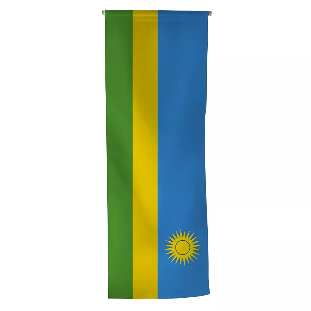 Oriflamme Rwanda avec traverse en bois Oriflamme Rwanda avec traverse en bois