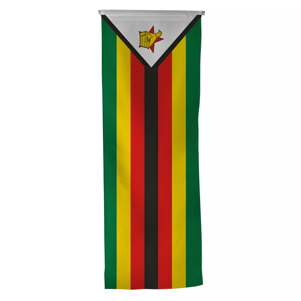 Oriflamme Zimbabwe avec traverse en bois Oriflamme Zimbabwe avec traverse en bois