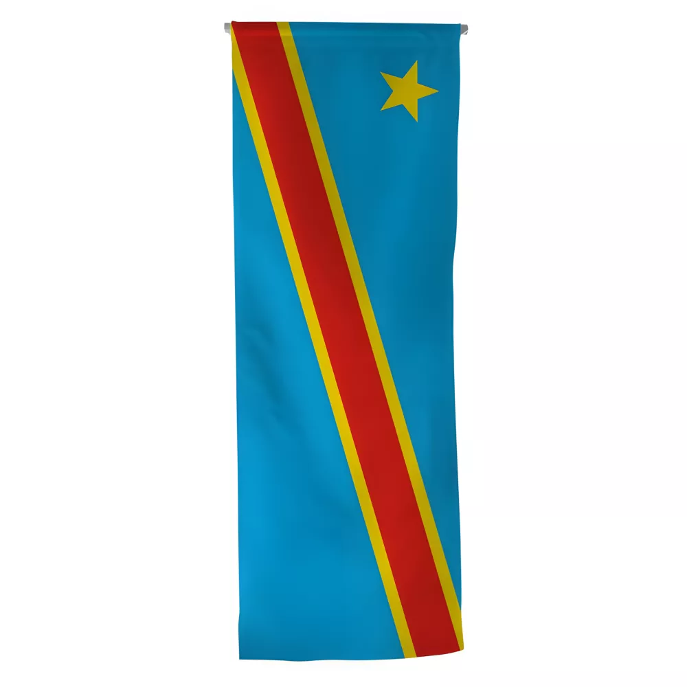 Oriflamme Congo Démocratique en maille polyester avec traverse Oriflamme Congo Démocratique en maille polyester avec traverse