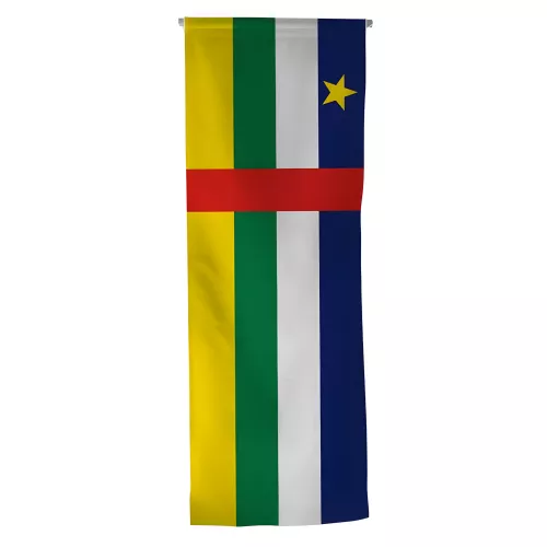 Oriflamme Centrafrique en maille polyester avec traverse Oriflamme Centrafrique en maille polyester avec traverse